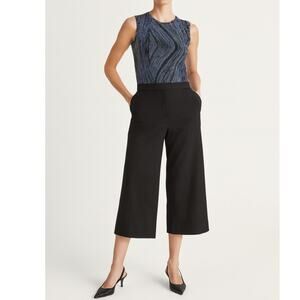 VINTAGE PLISSÉ 90s Wave Print Sleeveless Tank | M | Black Multi | Stretch Rib